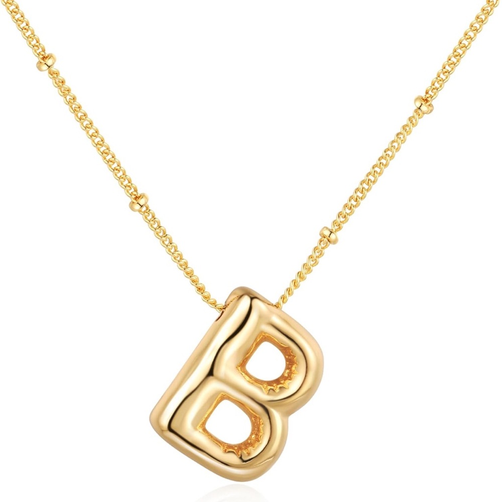 Gold Bubble Initial B Necklace 14k gold plated women’s
